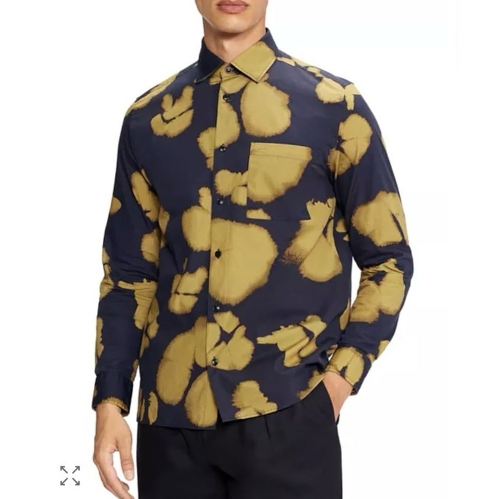 TED BAKER LONDON Men's Blurred Floral Print Shirt Sz 5‎ (XL) Navy Preppy Office